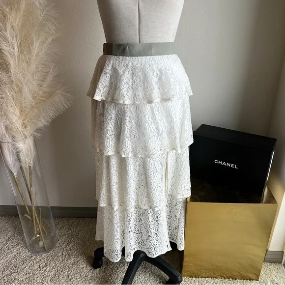 BAILEY44 tiered white lace ruffle tiered maxi skirt